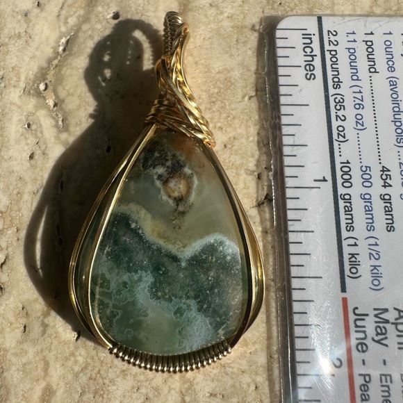 Tarnish Resistant Gold Grounding Copper Moss Agate Necklace Pendant - Picture 6 of 9
